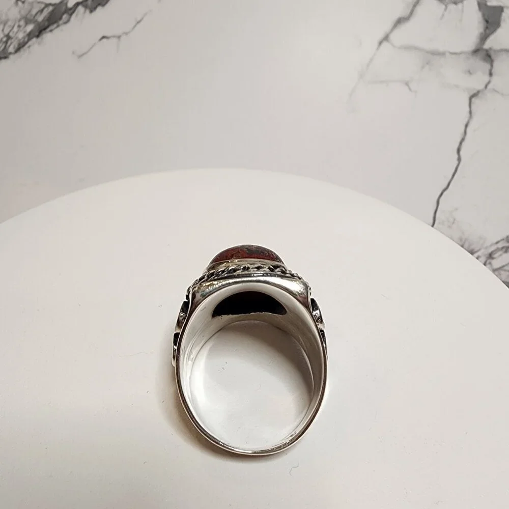 Vintage Silver Teardrop Stone Ring Size 10